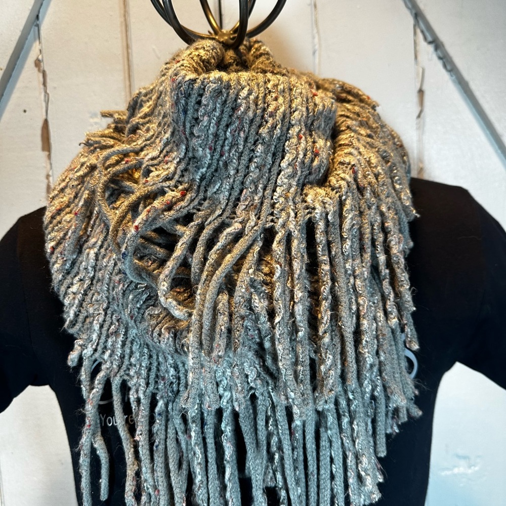 Cozy Fringe Knit Scarf circular infinity scarf
